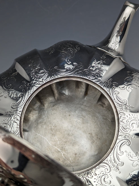 1847 British Antique Sterling Silver Melon-shaped Teapot 696g Charles&George